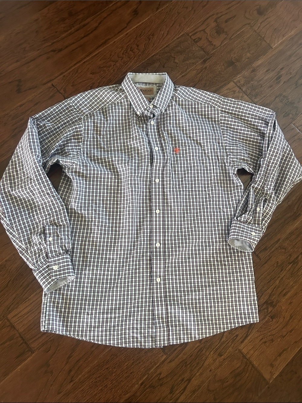 Ariat Wrinkle Free Blue and White Plaid Long Sleeve Button-Down Shirt